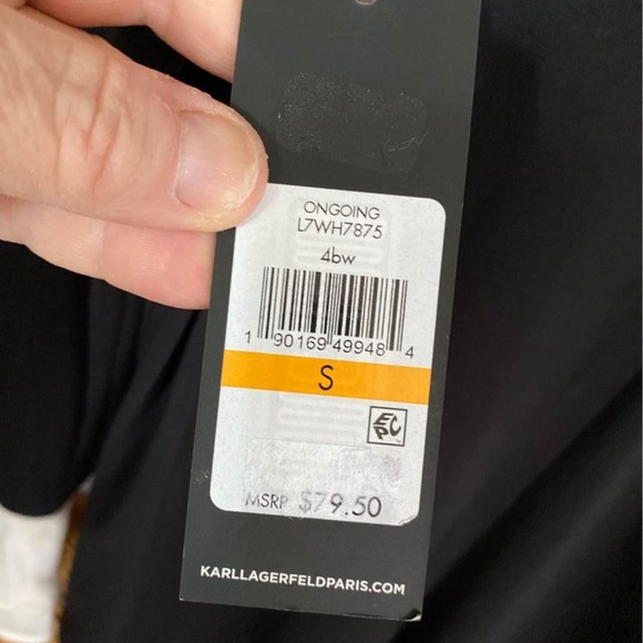 New w/  Tag Karl Lagerfeld Long Sleeve Black Blouse w/ White Frilly Cuffs - Picture 6 of 7